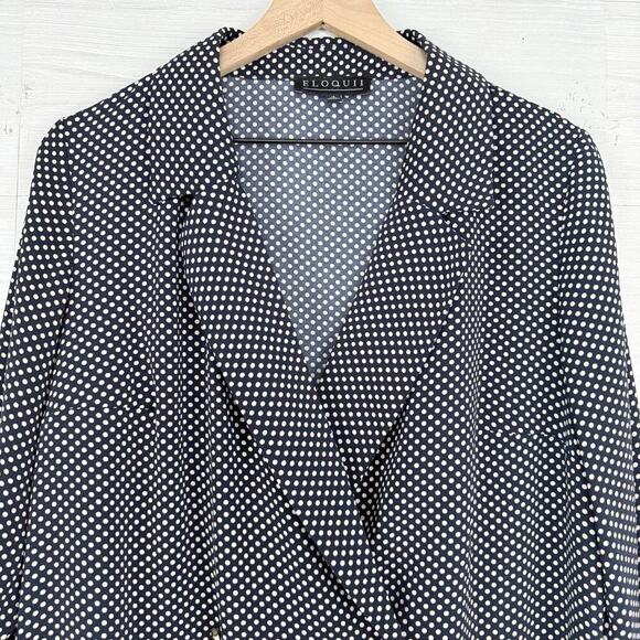 Eloquii Double Breasted Shift Dress Size 16 Navy Polka Dot Long Sleeves Preppy - Picture 2 of 15